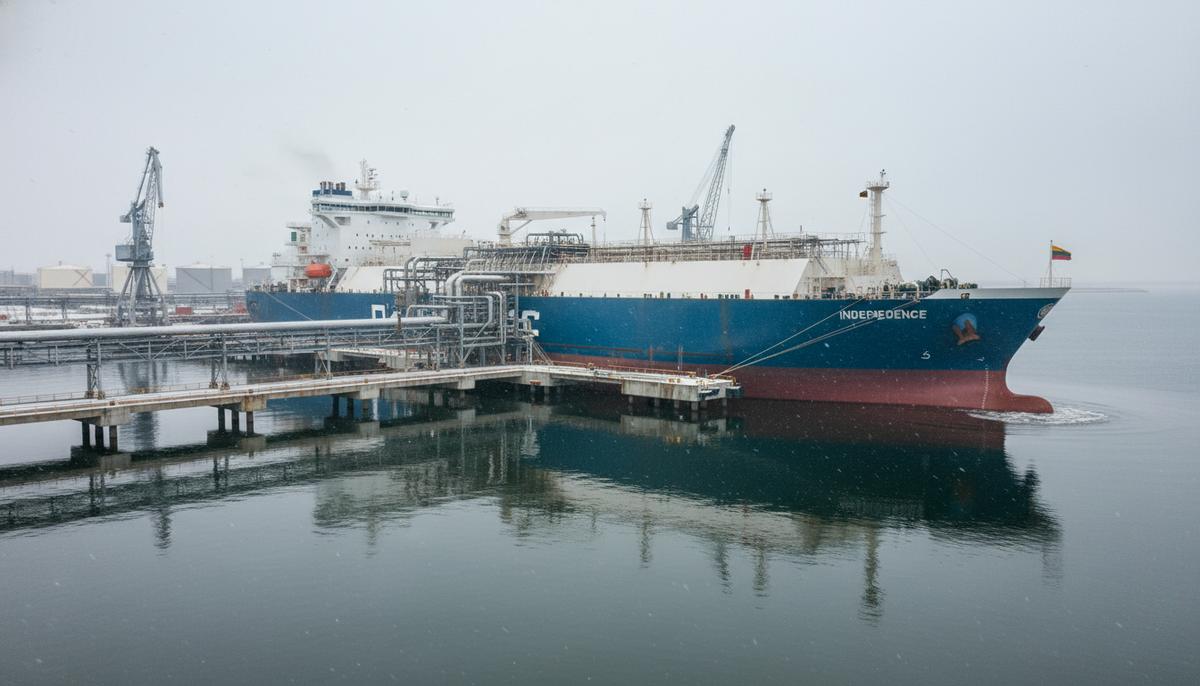 Украина закупит 90 млн кубометров СПГ из США через терминал в Литве Плавучий терминал для сжиженного природного газа (СПГ) Independence у причала в промышленном порту Клайпеды, Литва.