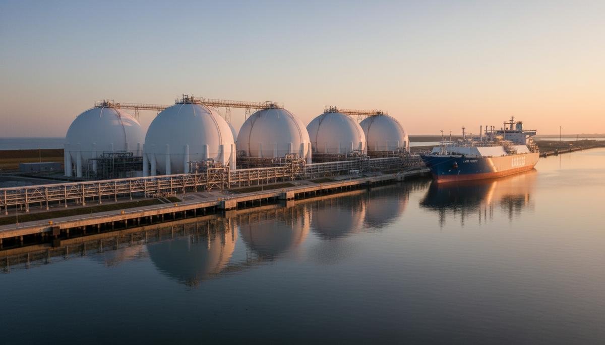 Японская JERA впервые получит доступ к мощностям СПГ-терминала во Франции Крупные резервуары для хранения сжиженного природного газа и трубопроводы на СПГ-терминале в порту Дюнкерк во Франции.