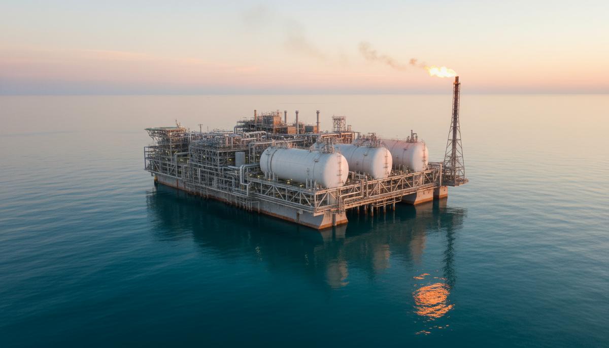 INPEX и Pertamina укрепили сотрудничество по проекту «Абади СПГ» в Индонезии Плавучий завод по сжижению природного газа (СПГ) с крупными резервуарами и трубопроводами, расположенный в открытом море.