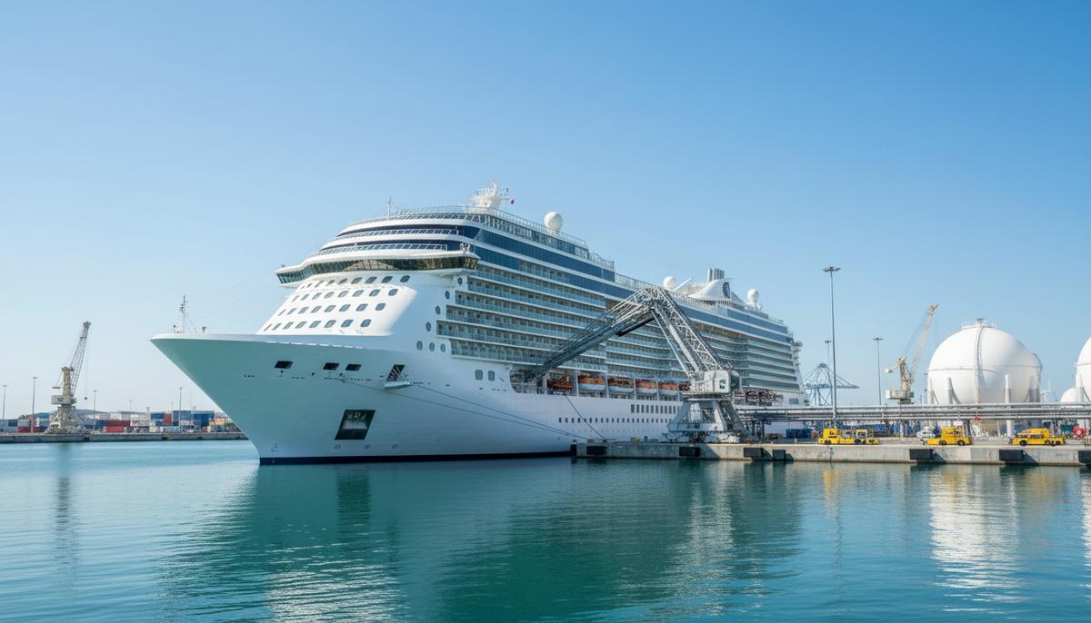 В порту Эверглейдс впервые произвели бункеровку круизного судна СПГ с берега Современный круизный лайнер у причала в порту во время бункеровки сжиженным природным газом (СПГ) с берегового терминала.