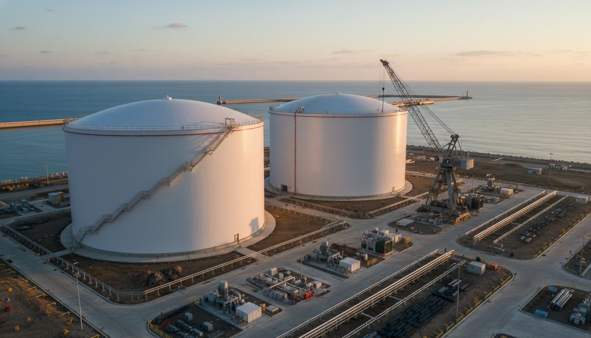Таиланд и Корея подписали контракт на строительство хранилищ СПГ Два огромных белых резервуара для хранения сжиженного природного газа на строительной площадке в промышленном порту.