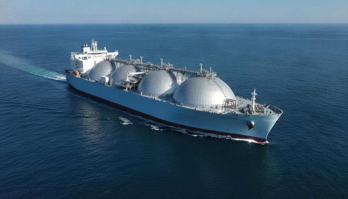 GTT Marine цифровизирует флот СПГ-танкеров PETRONAS для снижения выбросов Современный крупнотоннажный газовоз для перевозки сжиженного природного газа (СПГ) в открытом море.
