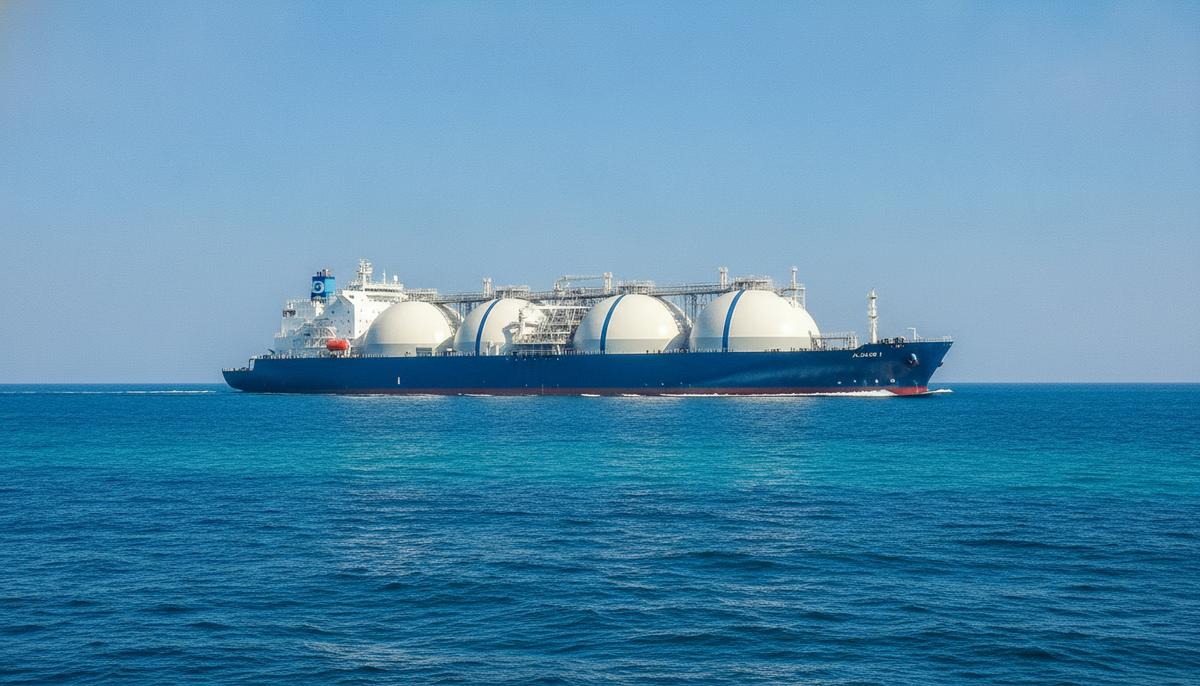 Флот Capital Clean Energy Carriers пополнился новым СПГ-танкером «Alcaios I» Крупный современный танкер-газовоз для перевозки СПГ «Alcaios I» в открытом море в солнечный день. Вид с низкого ракурса.