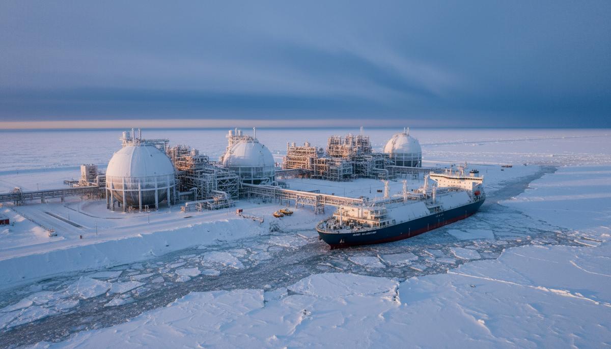 TotalEnergies полностью вышла из российского проекта «Арктик СПГ 2» Завод по сжижению природного газа «Арктик СПГ 2» на заснеженном побережье в условиях полярной ночи. Видны промышленные установки и резервуары для хранения СПГ.